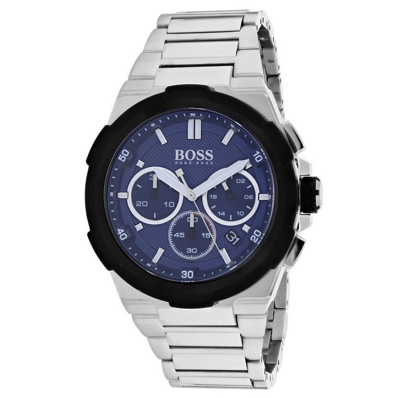Hugo Boss Men's Classic 1513360 Bracelet Blue Dial Quartz Movement Deployment Clasp 45mm Round Watch