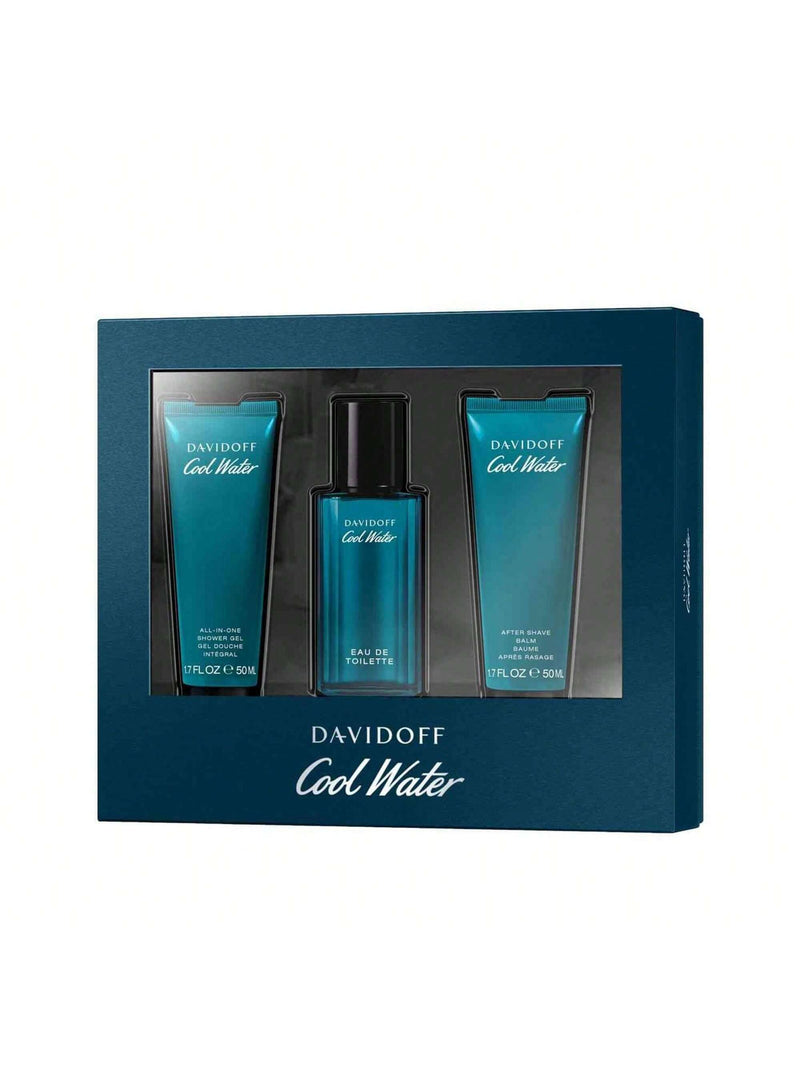 Cool Water by Davidoff Men Gift Set -- 1.4 oz Eau De Toilette Spray +1.7 oz After Shave  Balm+ 1.7 oz Shower Gel