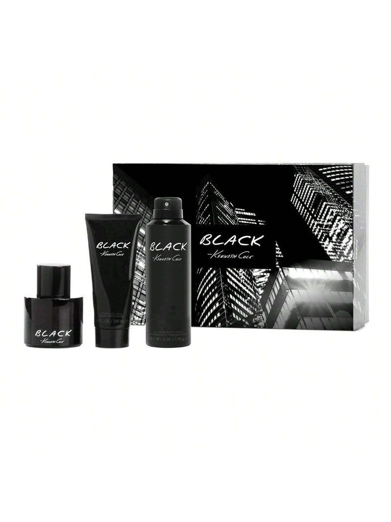 Kenneth Cole Black 3 Pcs Set For Men: 3.4 Eau De Toilette Spray + 3.4 After Shave Balm + 6 Oz All Over Body Spray