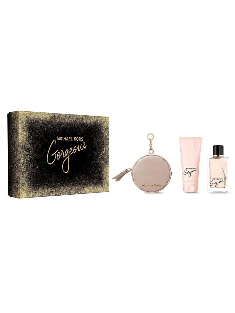 Gorgeous by Michael Kors for Women - 3 Pc Gift Set 3.4oz EDP Spray, 3.4oz Body Lotion, Round Purse