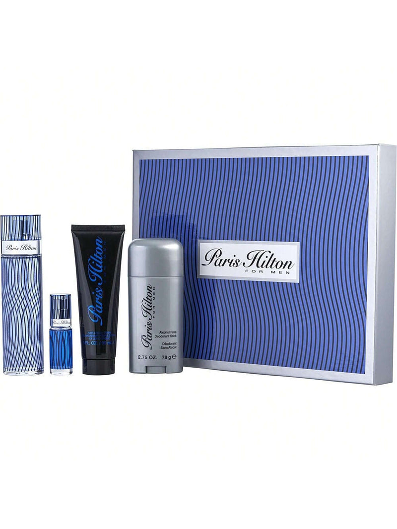 Paris Hilton by Paris Hilton for Men - 4 Pc Gift Set 3.4oz EDT Spray, 0.25oz EDT Spray (Mini), 3oz Hair and Body Wash, 2.75oz Alcohol Free Deodorant Stick