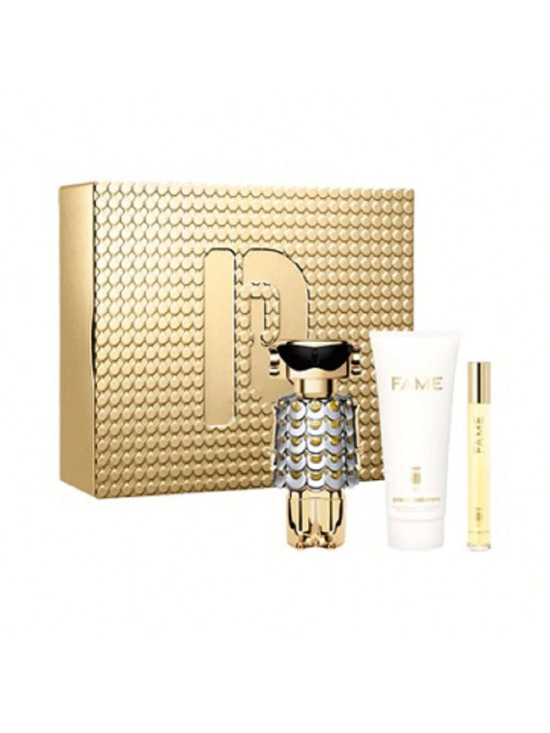 Paco Rabanne Fame 3 Pcs Set For Women: 2.7 Eau De Parfum Spray + 0.33 Eau De Parfum Spray + 3.4 Body Lotion