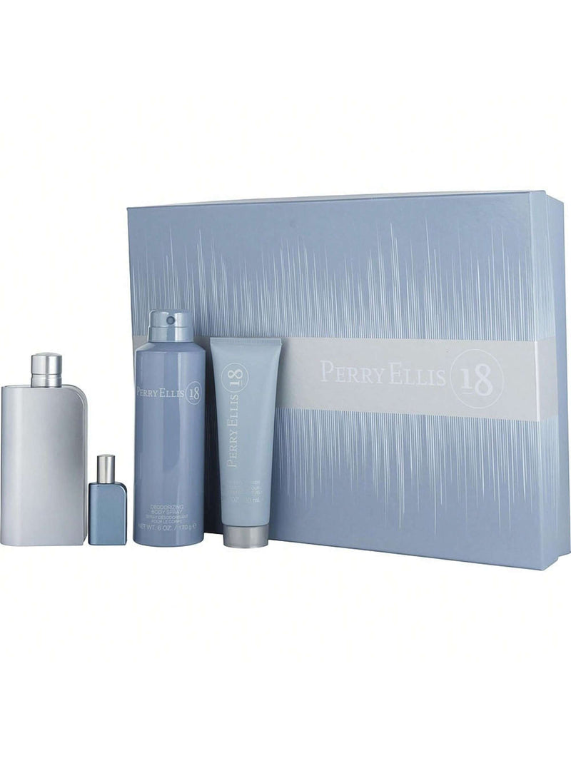 Perry Ellis 18 by Perry Ellis for Men - 4 Pc Gift Set 3.4oz EDT Spray, 0.25oz EDT Spray, 6oz Body Spray, 3oz Hair and Body Wash