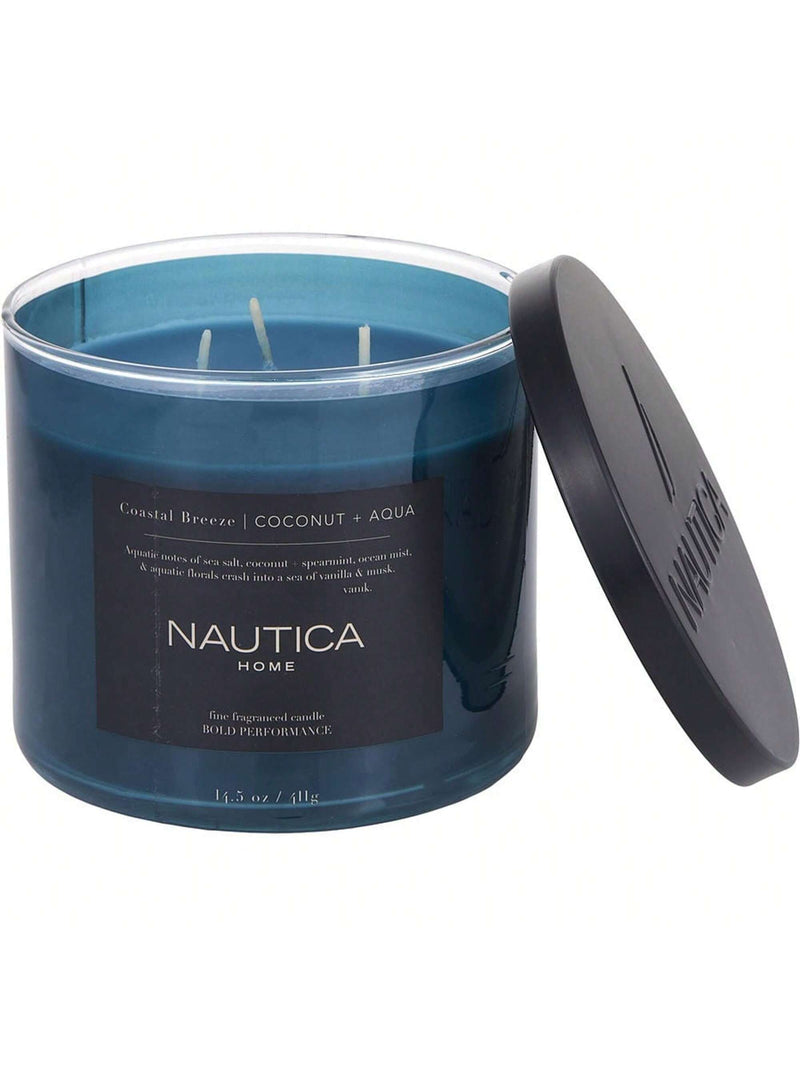 Nautica 14.5oz Soy Wax Blend 3 Wick Candle - Coastal Breeze Coconut & Aqua