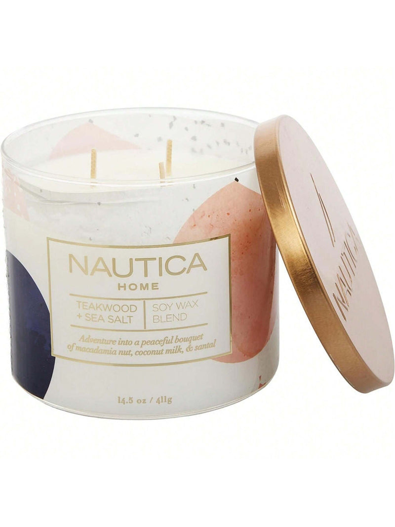 Nautica 14.5 oz Soy Wax Blend 3 Wick Candle - Teakwood & Sea Salt