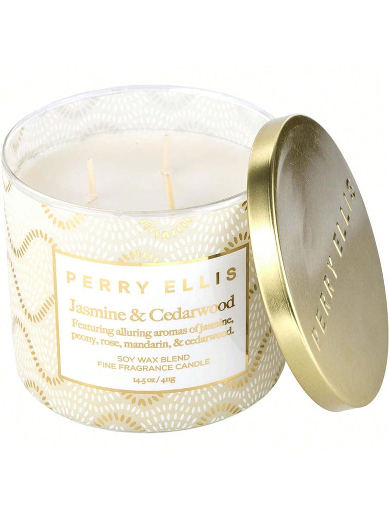 Perry Ellis 14.5 oz Soy Wax Blend 3 Wick Candle - Jasmine & Cedarwood