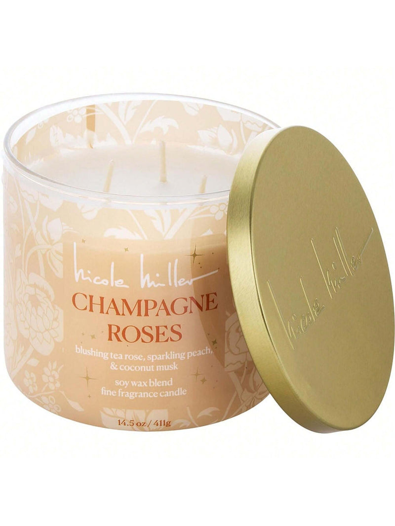 Nicole Miller 14.5 oz Soy Wax Blend 3 Wick Candle - Champagne Roses