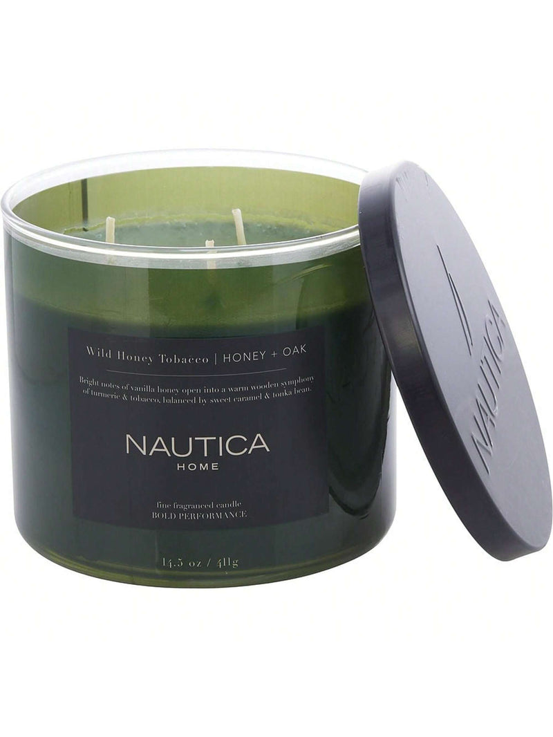 Nautica 14.5oz Soy Wax Blend 3 Wick Candle - Wild Honey Tobacco Honey & Oak