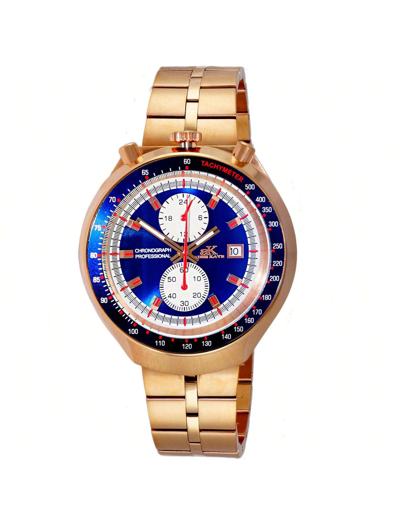 Adee Kaye Men's Muscle AK5662-MRGBU Bracelet Blue Dial Quartz Movement Deployment Clasp 44mm Round Watch