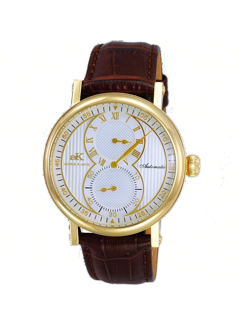 Adee Kaye Men's Mondo AK5665-MGSV Strap Silver Dial Automatic Movement Deployment Clasp 43mm Round Watch