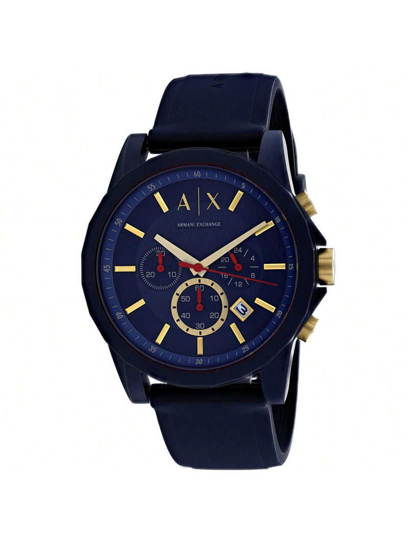 Armani Exchange Men's Classic AX1335 Strap Blue Dial Quartz Movement Buckle Clasp 47mm Round Watch