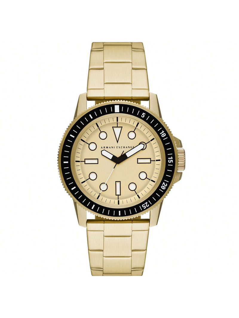 Armani Exchange Men's Classic AX1854 Bracelet Gold Dial Quartz Movement Fold over Clasp 44mm Round Watch