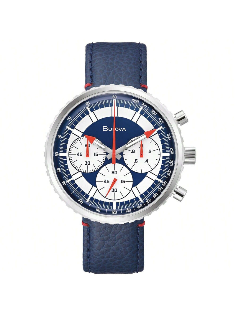 Bulova Men's Archive 96A283 Strap Blue Dial Quartz Movement Buckle Clasp 46mm Round Watch