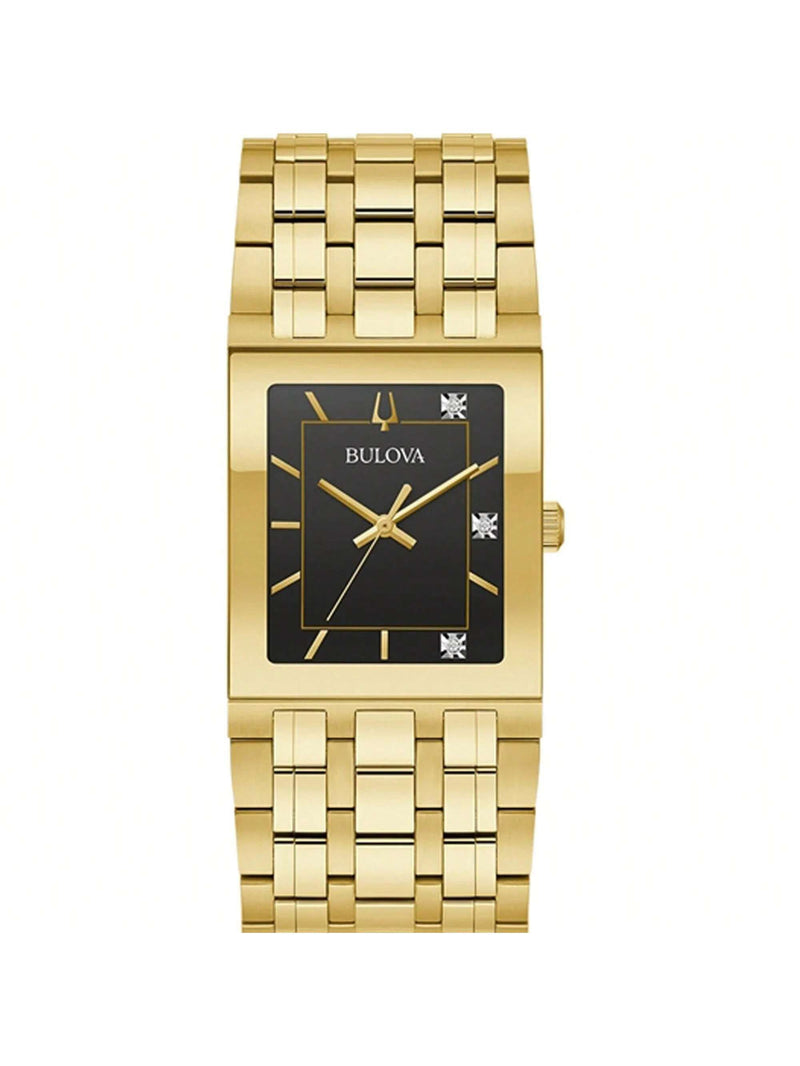 Bulova Men's Quadra 97D132 Bracelet Black Dial Quartz Movement Deployment Clasp 30mm Rectangle Watch