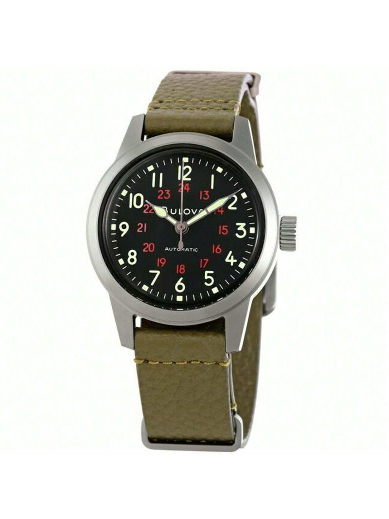 Bulova Men's Hack 98A255 Strap Black Dial Automatic Movement Buckle Clasp 40mm Round Watch