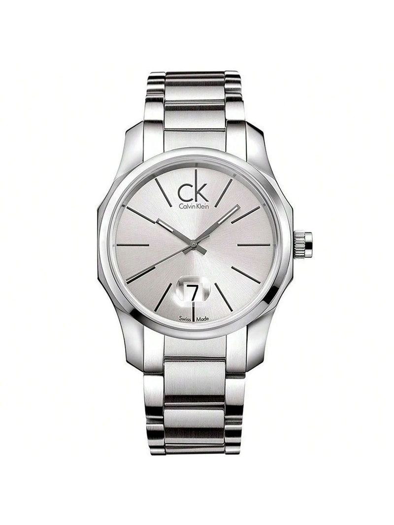 Calvin Klein Men's Biz K7741126 Bracelet Silver Dial Quartz Movement Deployment Clasp 42mm Round Watch