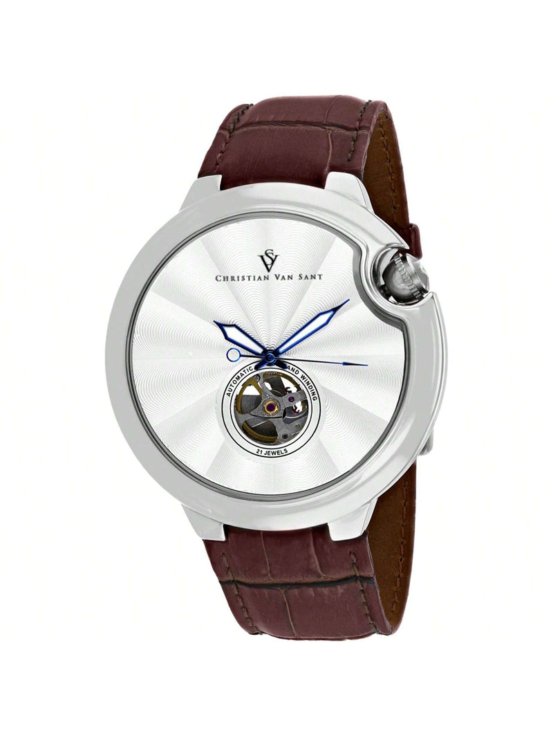 Christian Van Sant Men's Cyclone Automatic CV0141 Strap Silver Dial Automatic Movement Buckle Clasp 46mm Round Watch