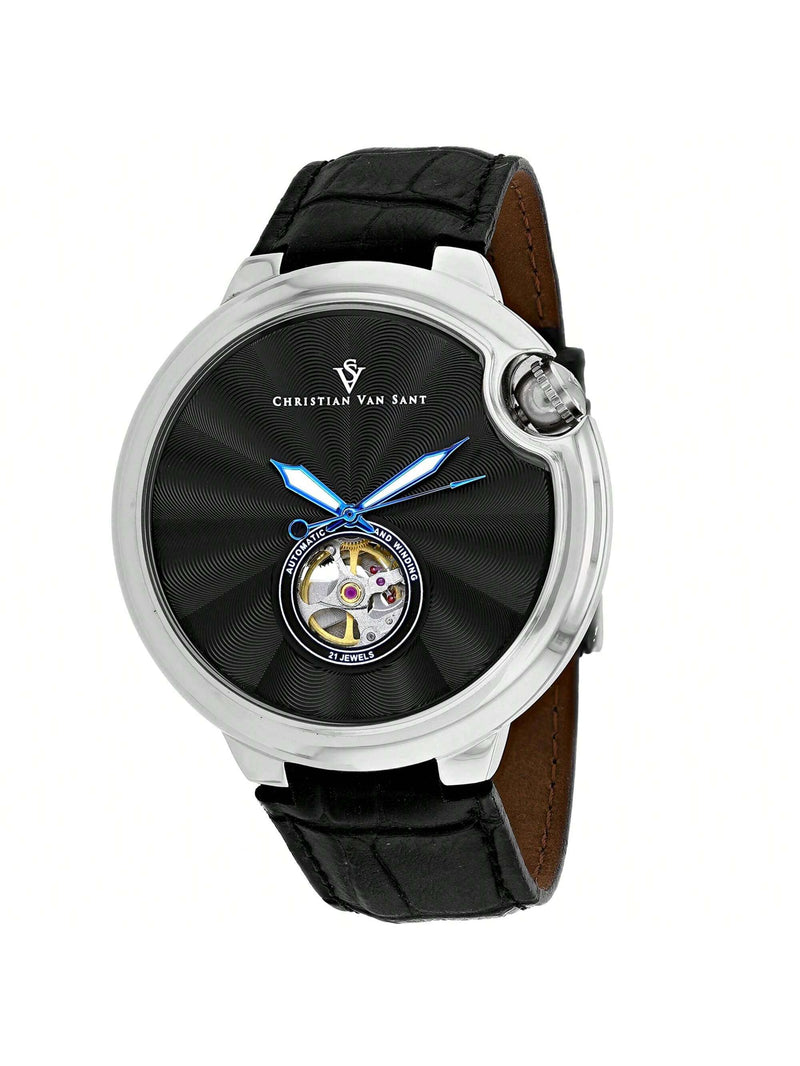 Christian Van Sant Men's Cyclone Automatic CV0146 Strap Black Dial Automatic Movement Buckle Clasp 46mm Round Watch