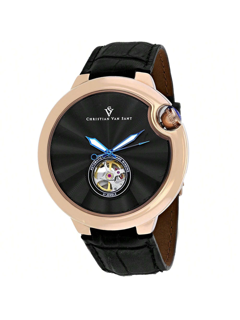 Christian Van Sant Men's Cyclone Automatic CV0147 Strap Black Dial Automatic Movement Buckle Clasp 46mm Round Watch