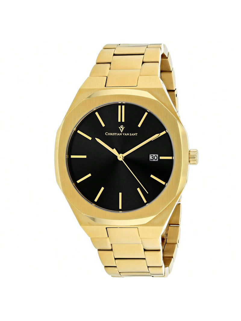 Christian Van Sant Men's Octavius Slim CV0527 Bracelet Black Dial Quartz Movement Deployment Clasp 42mm Round Watch