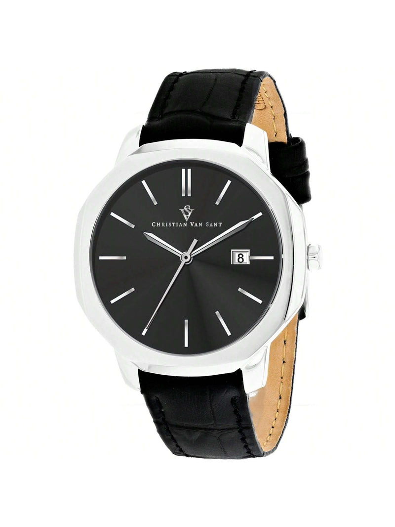 Christian Van Sant Men's Octavius Slim CV0530 Strap Black Dial Quartz Movement Buckle Clasp 42mm Round Watch