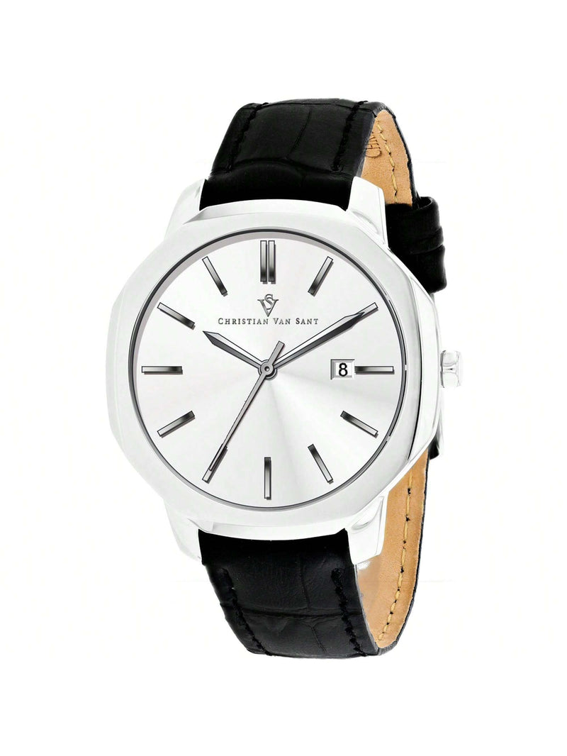 Christian Van Sant Men's Octavius Slim CV0531 Strap Silver Dial Quartz Movement Buckle Clasp 42mm Round Watch
