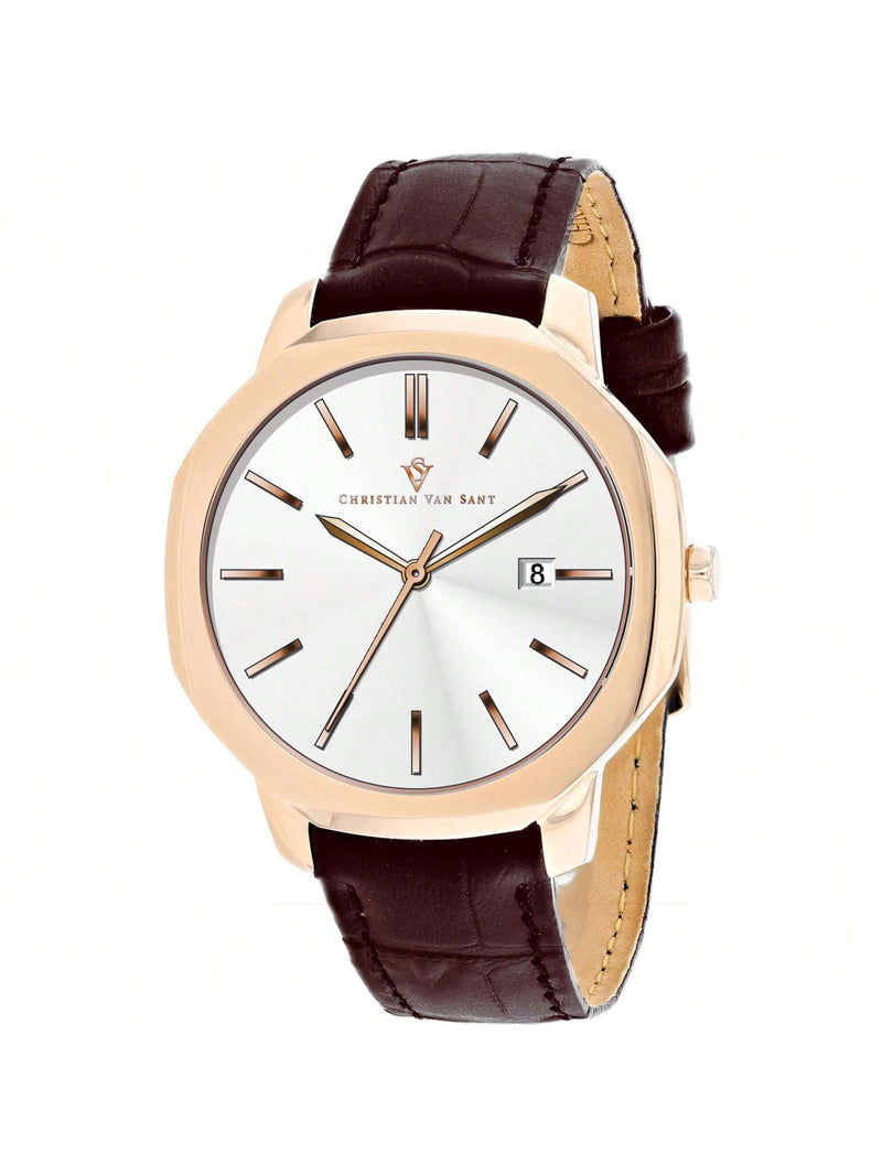 Christian Van Sant Men's Octavius Slim CV0533 Strap Silver Dial Quartz Movement Buckle Clasp 42mm Round Watch