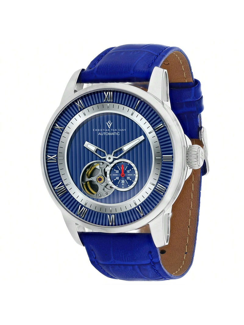 Christian Van Sant Men's Viscay CV0553 Strap Blue Dial Automatic Movement Buckle Clasp 42mm Round Watch