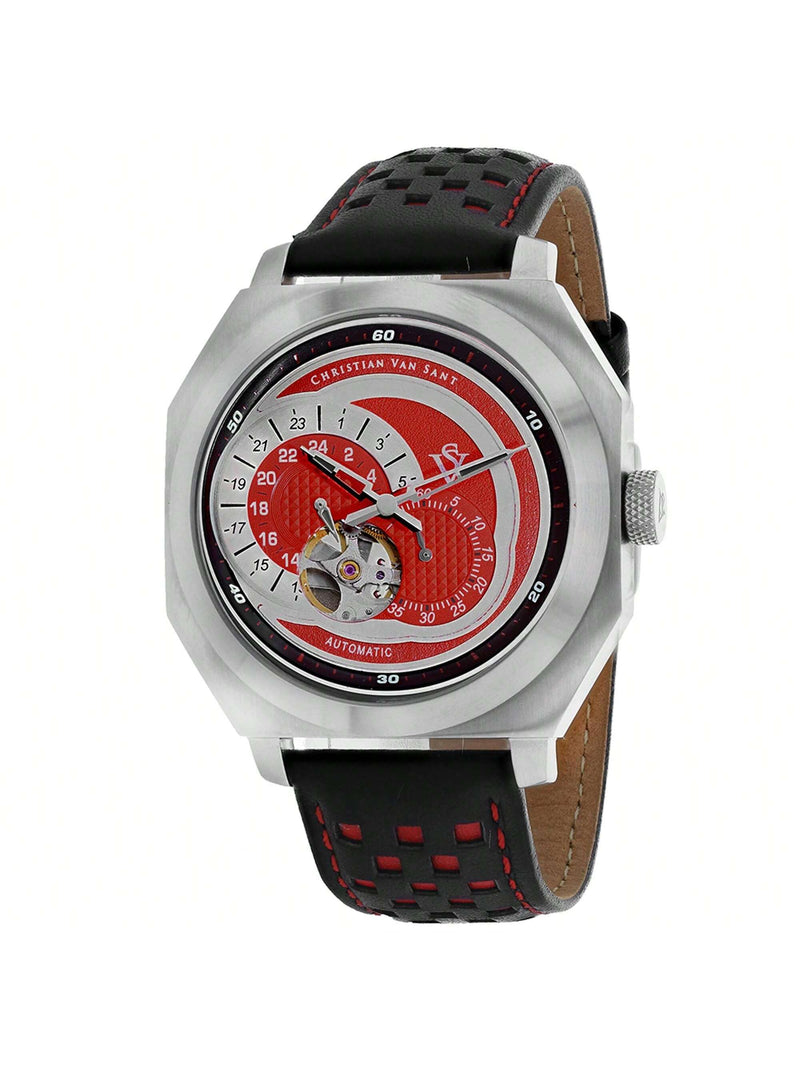 Christian Van Sant Men's Machina CV0561 Strap Red Dial Automatic Movement Buckle Clasp 42mm Round Watch