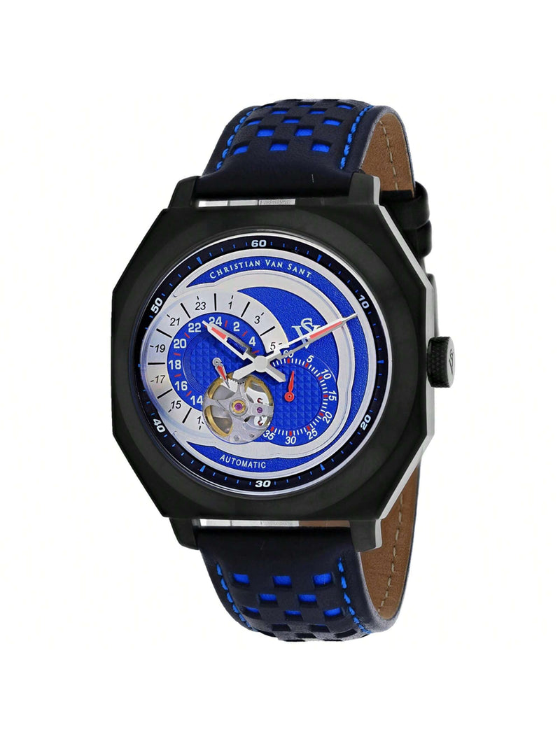 Christian Van Sant Men's Machina CV0563 Strap Blue Dial Automatic Movement Buckle Clasp 42mm Round Watch