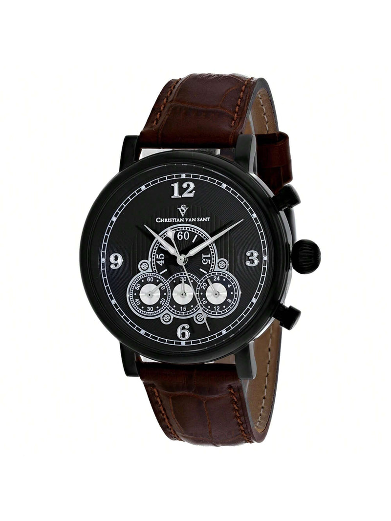 Christian Van Sant Men's Dominion CV0713 Strap Black Dial Quartz Movement Buckle Clasp 42mm Round Watch