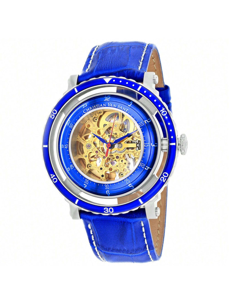 Christian Van Sant Men's Dome CV0740 Strap Gold Dial Automatic Movement Buckle Clasp 45mm Round Watch