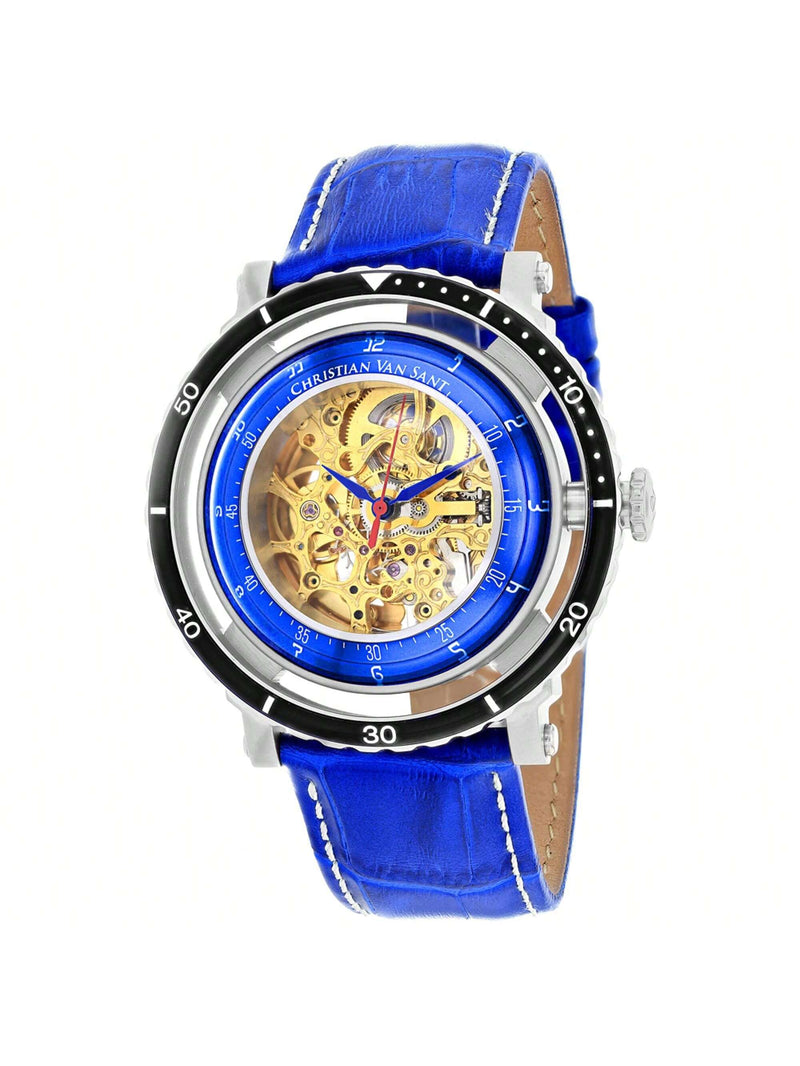 Christian Van Sant Men's Dome CV0741 Strap Gold Dial Automatic Movement Buckle Clasp 45mm Round Watch