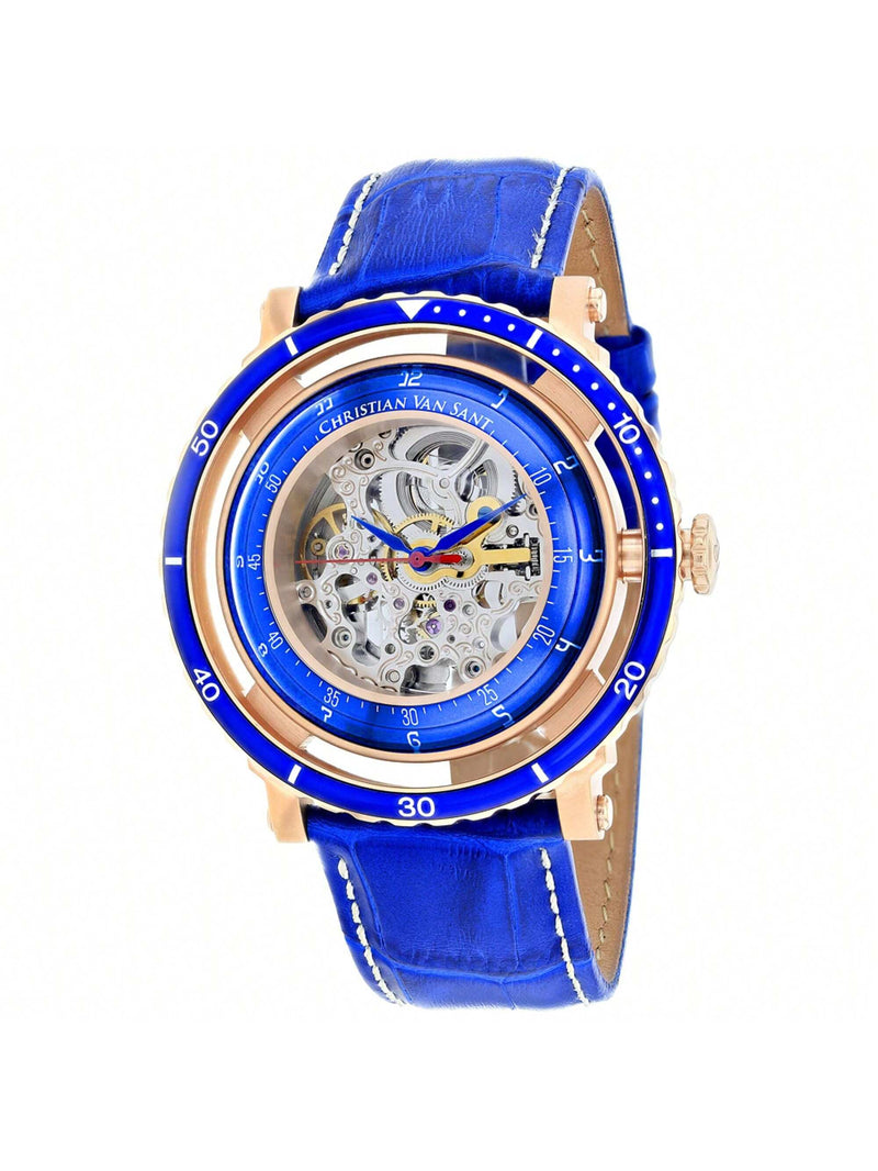 Christian Van Sant Men's Dome CV0742 Strap Silver Dial Automatic Movement Buckle Clasp 45mm Round Watch