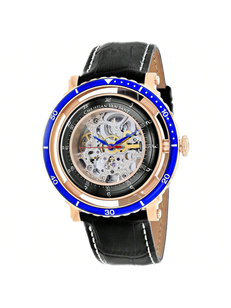 Christian Van Sant Men's Dome CV0743 Strap Silver Dial Automatic Movement Buckle Clasp 45mm Round Watch