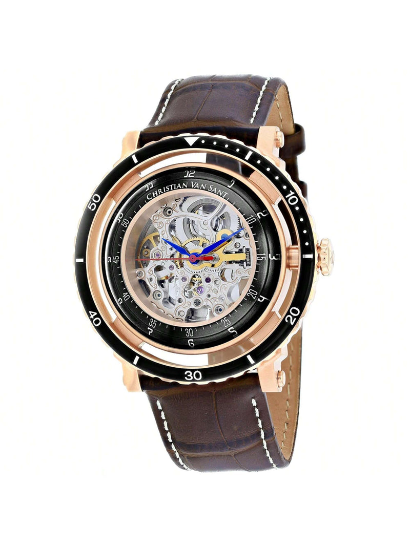 Christian Van Sant Men's Dome CV0744 Strap Silver Dial Automatic Movement Buckle Clasp 45mm Round Watch