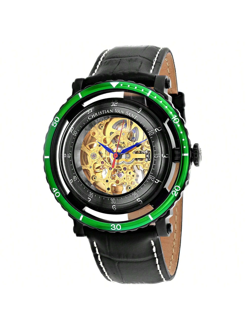 Christian Van Sant Men's Dome CV0745 Strap Gold Dial Automatic Movement Buckle Clasp 45mm Round Watch