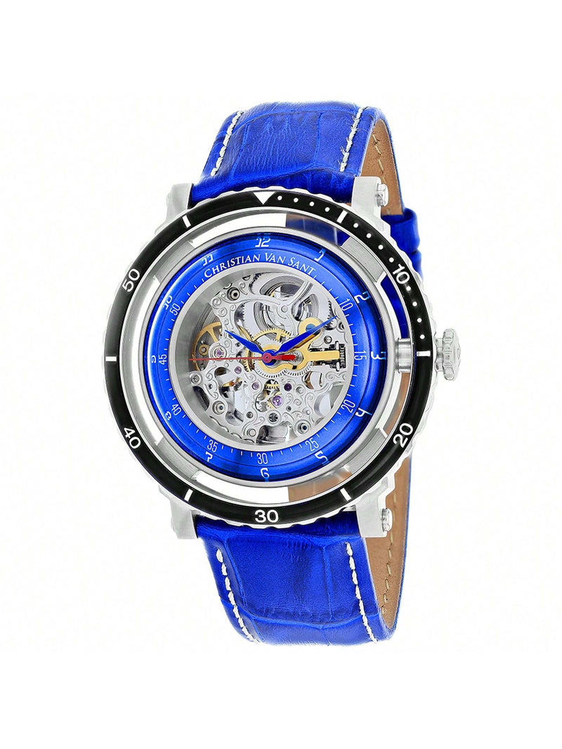 Christian Van Sant Men's Dome CV0748 Strap Silver Dial Automatic Movement Buckle Clasp 45mm Round Watch