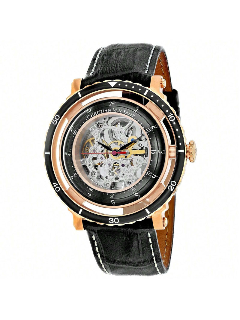 Christian Van Sant Men's Dome CV0749 Strap Silver Dial Automatic Movement Buckle Clasp 45mm Round Watch