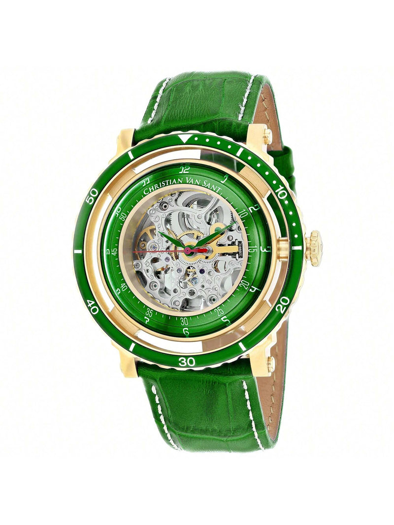 Christian Van Sant Men's Dome CV0751 Strap Silver Dial Automatic Movement Buckle Clasp 45mm Round Watch