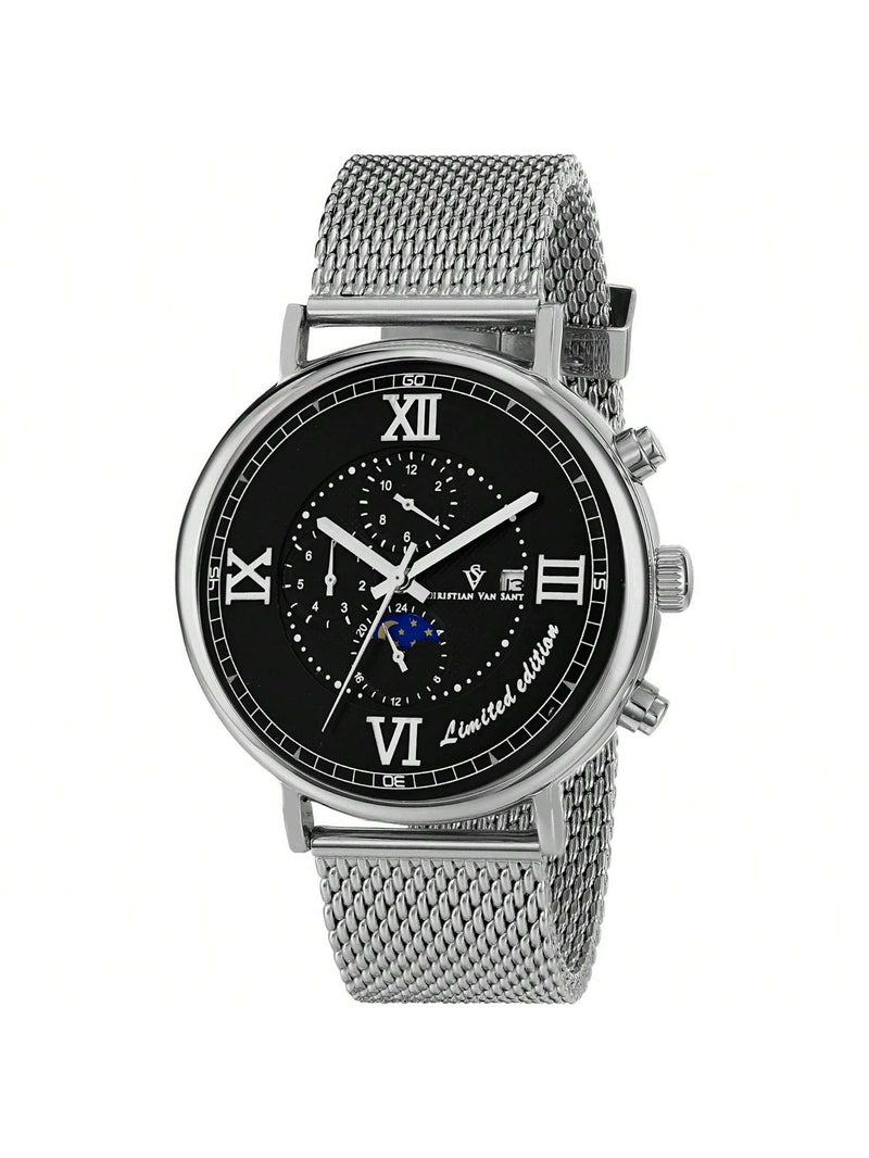 Christian Van Sant Men's Somptueuse LTD CV1151 Bracelet Black Dial Automatic Movement Buckle Clasp 46mm Round Watch