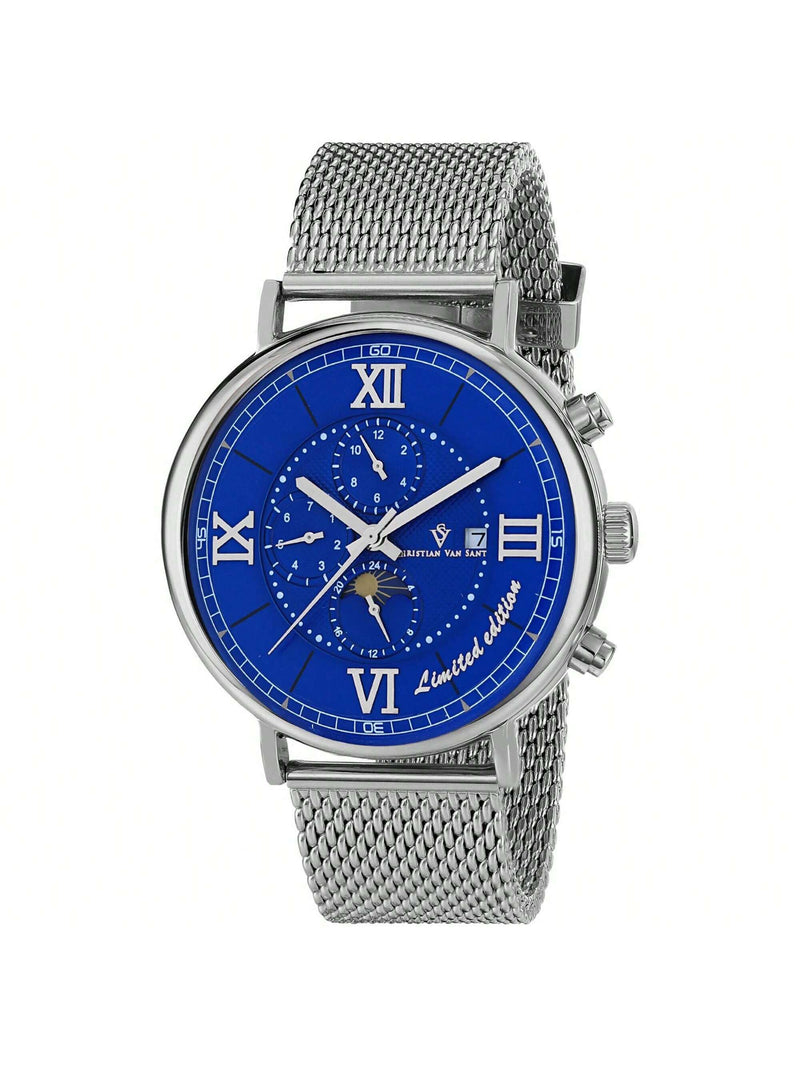 Christian Van Sant Men's Somptueuse LTD CV1152 Bracelet Blue Dial Automatic Movement Buckle Clasp 46mm Round Watch