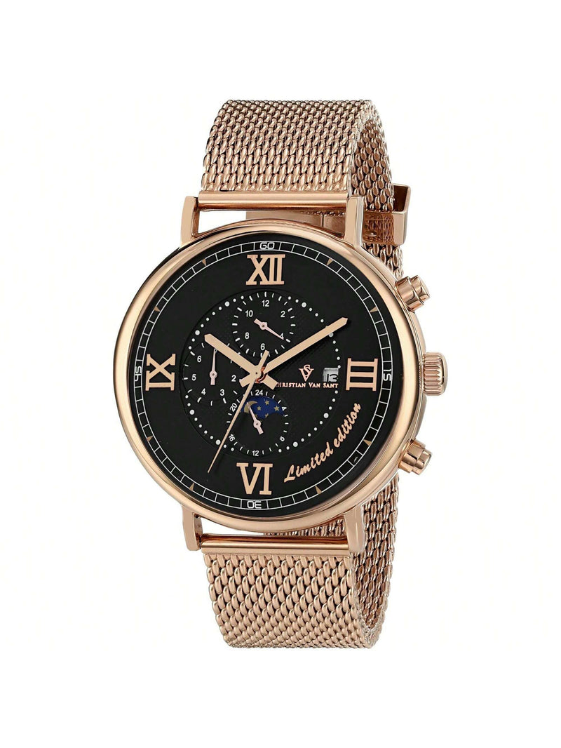 Christian Van Sant Men's Somptueuse LTD CV1154 Bracelet Black Dial Automatic Movement Buckle Clasp 46mm Round Watch