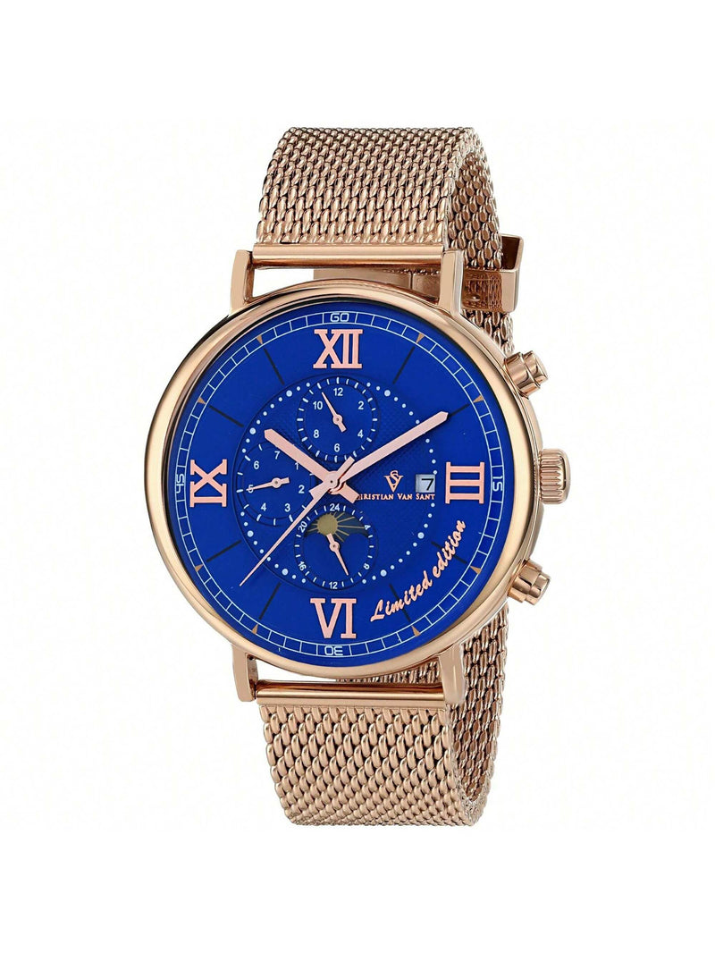 Christian Van Sant Men's Somptueuse LTD CV1155 Bracelet Blue Dial Automatic Movement Buckle Clasp 46mm Round Watch