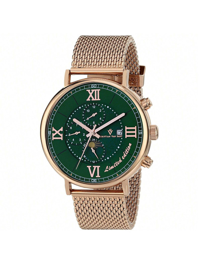Christian Van Sant Men's Somptueuse LTD CV1156 Bracelet Green Dial Automatic Movement Buckle Clasp 46mm Round Watch