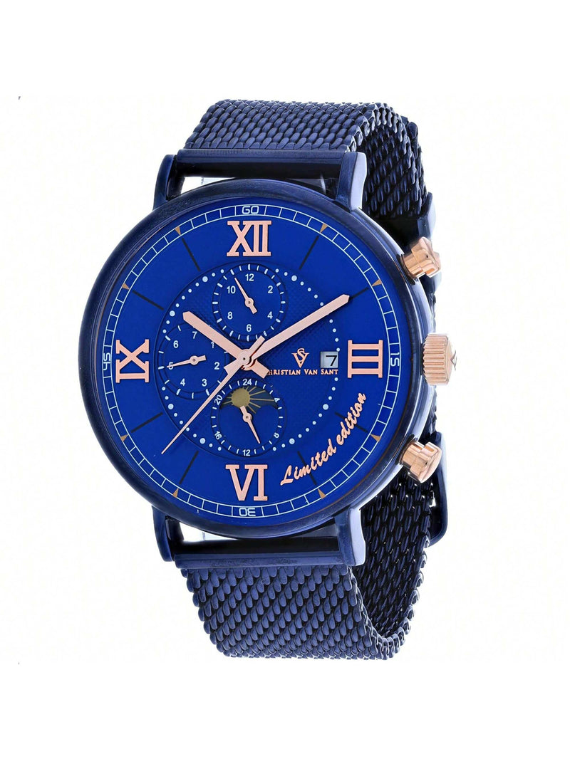 Christian Van Sant Men's Somptueuse LTD CV1158 Bracelet Blue Dial Automatic Movement Buckle Clasp 46mm Round Watch