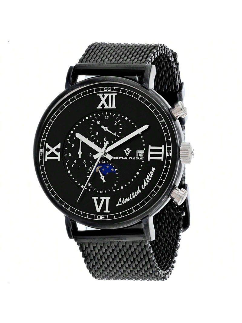 Christian Van Sant Men's Somptueuse LTD CV1159 Bracelet Black Dial Automatic Movement Buckle Clasp 46mm Round Watch