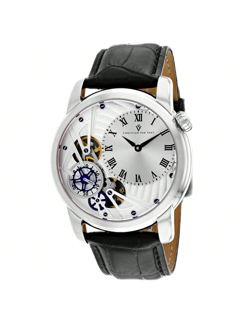 Christian Van Sant Men's Sprocket Auto-Quartz CV1540 Strap Silver Dial Quartz Movement Buckle Clasp 46mm Round Watch