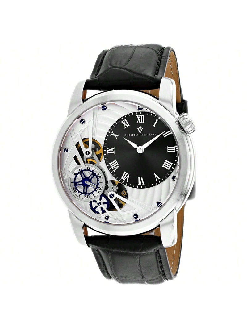 Christian Van Sant Men's Sprocket Auto-Quartz CV1541 Strap Black Dial Quartz Movement Buckle Clasp 46mm Round Watch