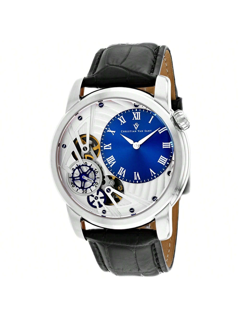 Christian Van Sant Men's Sprocket Auto-Quartz CV1542 Strap Blue Dial Quartz Movement Buckle Clasp 46mm Round Watch